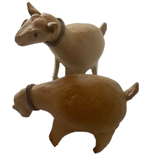 Handmade Brutalist Pottery Goat Figurines Farm Animals Christmas Nativity Set - Picture 2 of 9